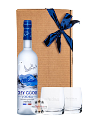 Geschenk-Set: Grey Goose Vodka (40% Vol. / 0,7 L) + 2 x mySpirits Tumbler in Geschenkbox