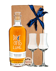 Marzadro Geschenk-Set Grappa Stravecchia Le Diciotto Lune 41 % vol. 0,7 l & 2 Kelch-Gläser in Geschenk-Schachtel