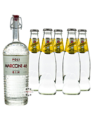 Poli Marconi 46 Gin (46% Vol., 0,7 L) & 5 x Schweppes Indian Tonic Water (0,2 L) inkl. 0,50€ Pfand