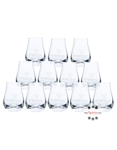 12 x mySpirits Schnapsglas mit mySpirits-Druck + 4 cl Eichstrich / Fassungsvermögen: 12 cl, Höhe: 8 cm