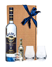 Vodka Geschenkset: Beluga Transatlantic Vodka (40 % Vol. / 0,7 L) + Beluga Noble Russian Vodka Miniatur (40 % Vol. / 0,05 L) + 2 kleine mySpirits Nosing-Gläser in Geschenkbox