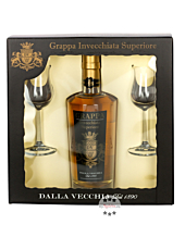 Dalla Vecchia Grappa Set Invecchiata Superiore + 2 Gläser / 40 % Vol. / 0,5 Liter-Flasche in Geschenkbox