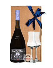 Fassbind Geschenk-Set Vieille Prune - Fassbind Alte Pflaume 40 % vol. 0,7 l mit 2 Gläsern in Dekobox