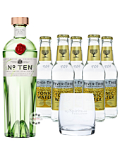 Tanqueray No. 10 Gin (47,3 % Vol., 0,7 L) & 5 x Fever-Tree Tonic (0,2 L) inkl. 0,75 € Pfand + 1 Glas