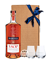 Geschenk-Set: Martell VSOP Cognac Aged in Red Barrels (40 % Vol. / 0,7 L) + 2 x mySpirits kleines Nosingglas in Geschenkbox