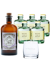 Monkey 47 Dry Gin (47 % vol, 0,5 l) & 5 x Match Indian Tonic Water (0,2 l) inkl. 1,50 € Pfand + 1 Glas