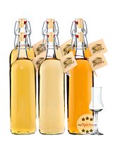 Prinz: Alte Sorten Kombi-Paket mit Alte Marille, Williamsbirne & Wald-Himbeere / 41 % Vol. / 6 x 1,0 Liter-Flasche + 1 x gratis mySpirits Schnapskelch