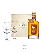 Slyrs Whisky: Geschenkbox Otakir mit Slyrs Bavarian Whisky Liqueur und 2 Slyrs Gläsern