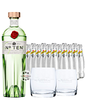 Tanqueray No.10 Gin (47,3 % vol. / 0,7 Liter) & 11 x Schweppes Dry Tonic Water (0,2 Liter) inkl. 1,10 € Pfand + 2 Tumbler Gläser