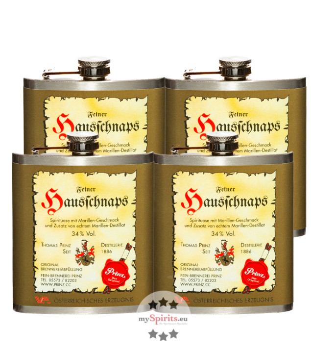 Prinz Flachmann 4er Set Hausschnaps (34 % vol, 0,8 Liter)