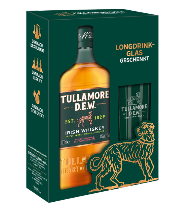 Tullamore Dew Original Irish Whiskey in Geschenkset mit Longdrink-Glas - AKTION (40 % Vol., 0,7 Liter)