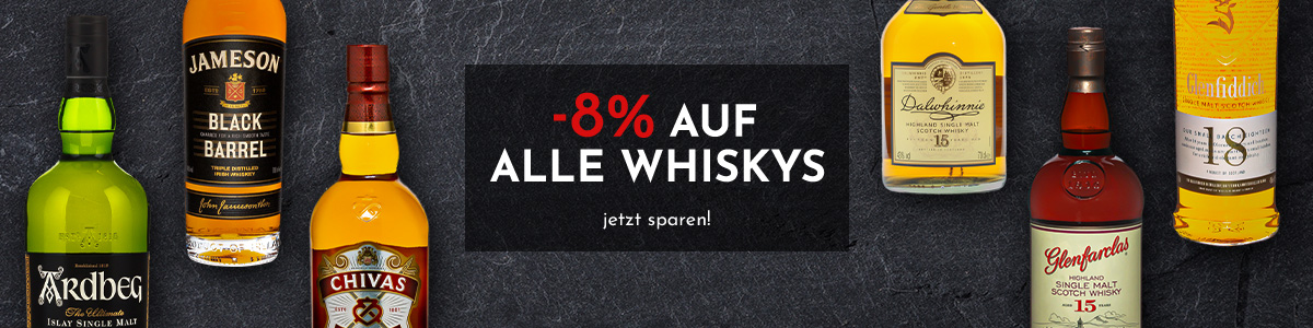 Jetzt 8 % auf alle Whiskys sichern!