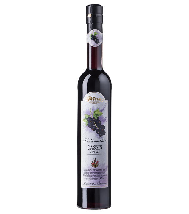 Prinz: Cassis-Likör schwarzer Johannisbeerlikör Traditionslikör / 20 % Vol. / 0,5 Liter-Flasche