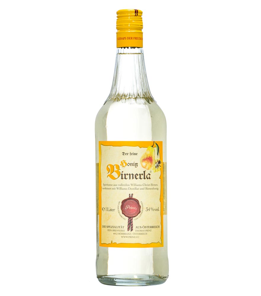 Prinz Honig Birnerla, honigsüßer Birnenschnaps mit Williams-Brand / 34 % Vol. / 1,0 Liter-Flasche