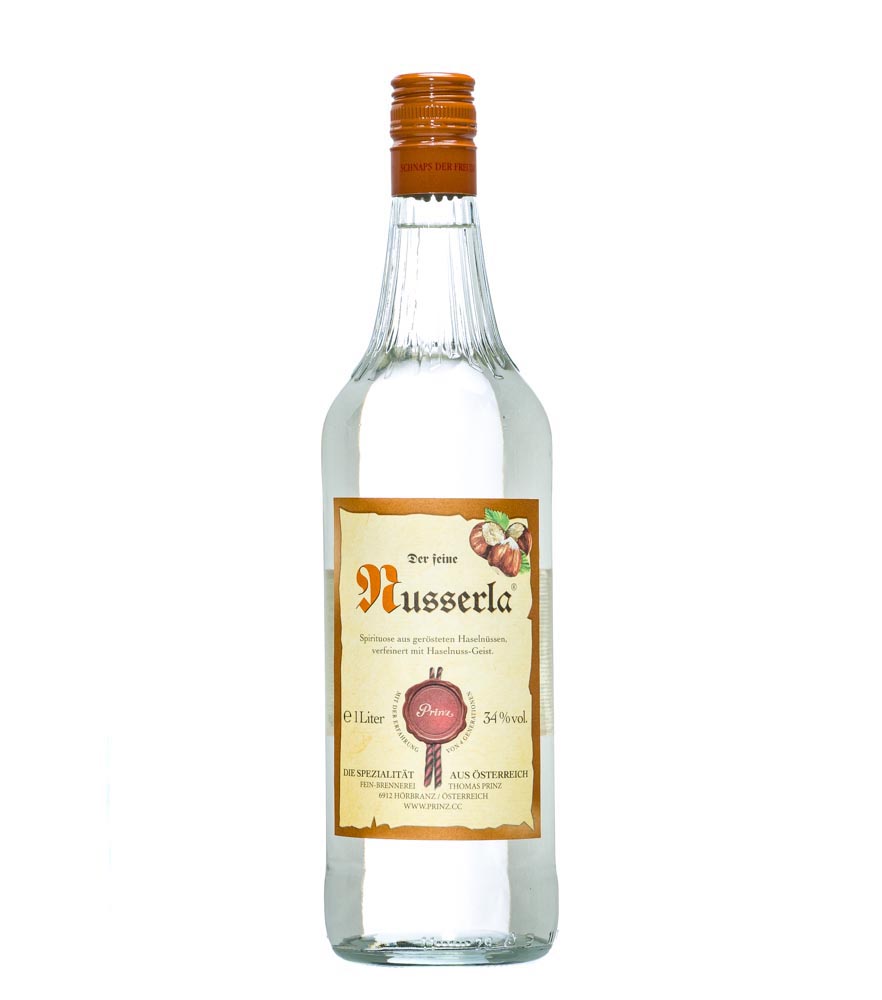 Prinz Nusserla, der feine Haselnussschnaps / 34 % Vol. / 1,0 Liter-Flasche