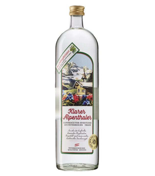 Prinz Klarer Alpenthaler Gebirgskräuterschnaps / 38 % Vol. / 1,0 Liter-Flasche