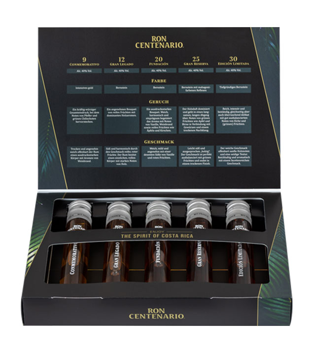 Image of Ron Centenario Tasting Set Rum-Probierset / 40 % Vol. / 5 x 0,05 Liter in Geschenkbox