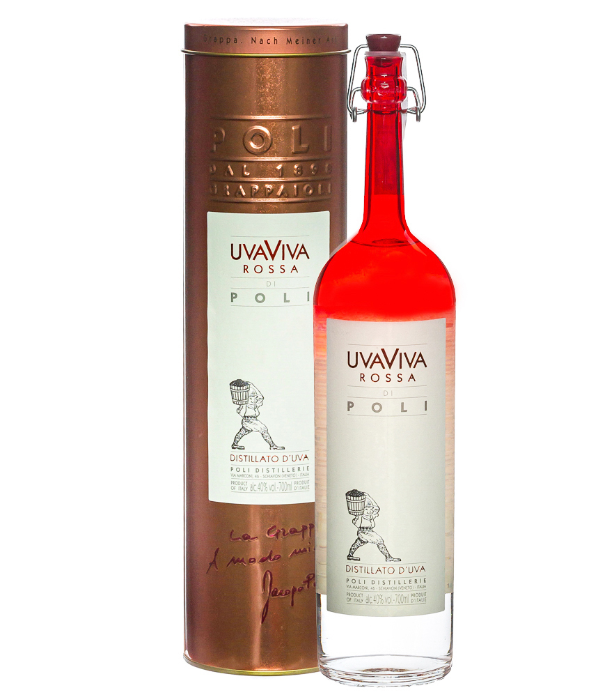 Image of Poli: UvaViva Rossa di Poli Distillato d’Uva / 40 % Vol. / 0,7 Liter-Flasche in Metalldose