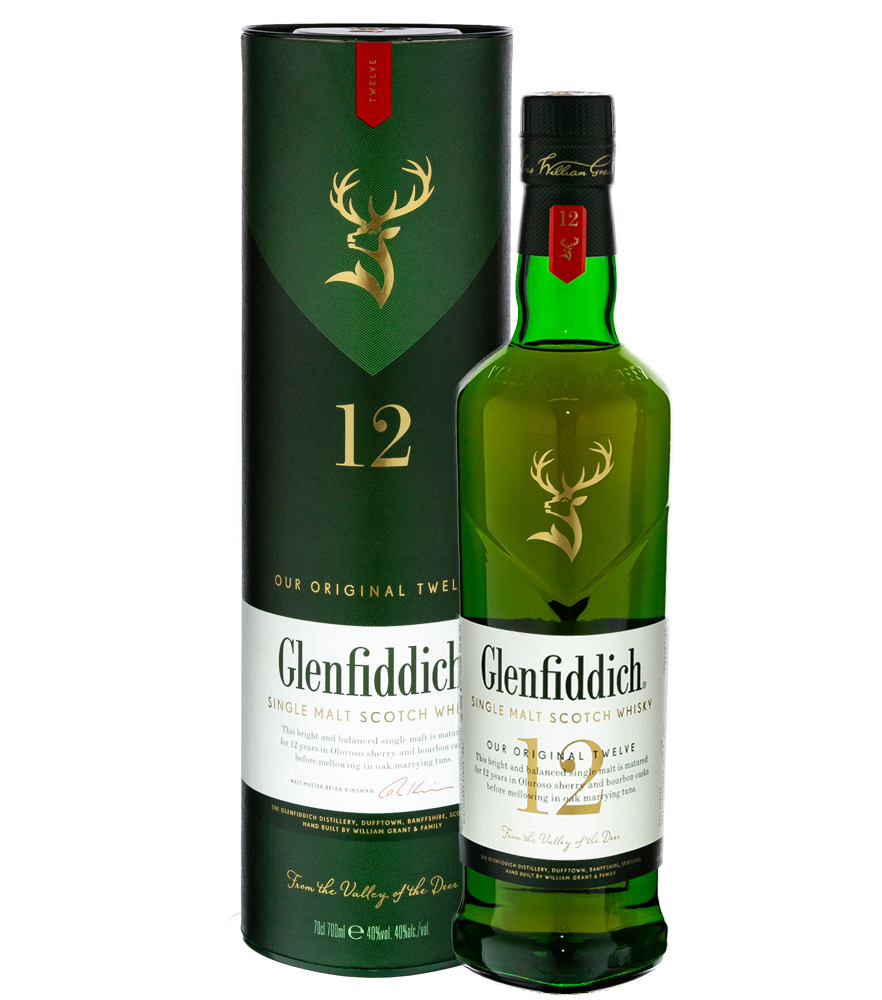 Image of Glenfiddich 12 Jahre Single Malt Scotch Whisky / 40 % vol / 0,7 Liter-Flasche in Geschenkbox