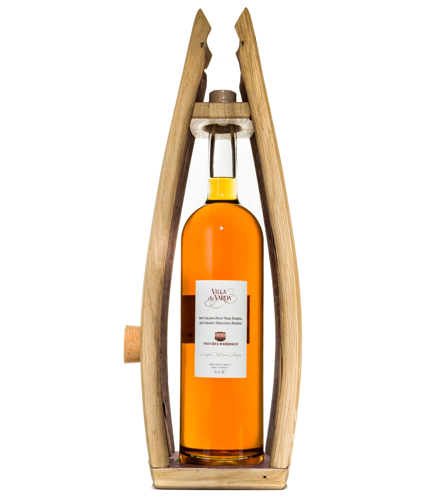 Image of Villa de Varda Grappa Riserva Vecchia Barrique Selezione Mauro Dolzan / 40 % Vol. / 3,0 Liter-Flasche in Holzrahmen